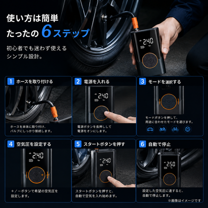 **AirVolt™｜強力空気圧で、素早く満たす。次世代コードレス電動エアポンプ**