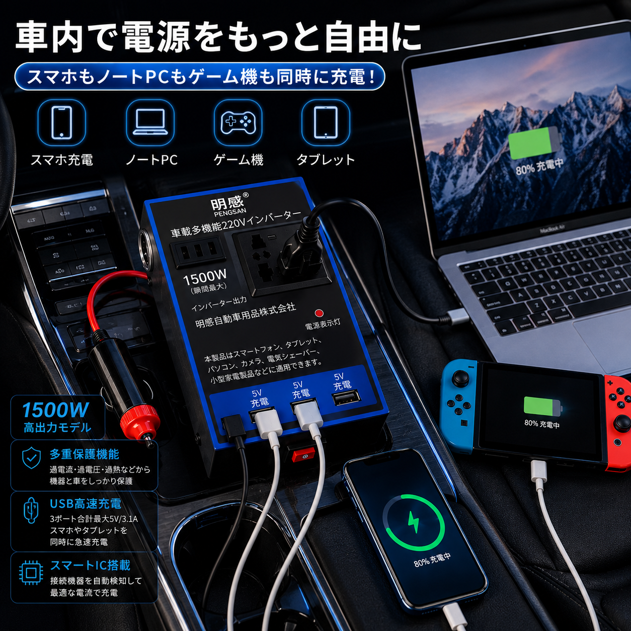 PowerVolt™｜安定電力で、車内をもっと便利に。次世代カーインバーター